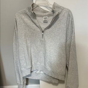 PINK Victoria's Secret Light Gray Quarter-Zip Sweater